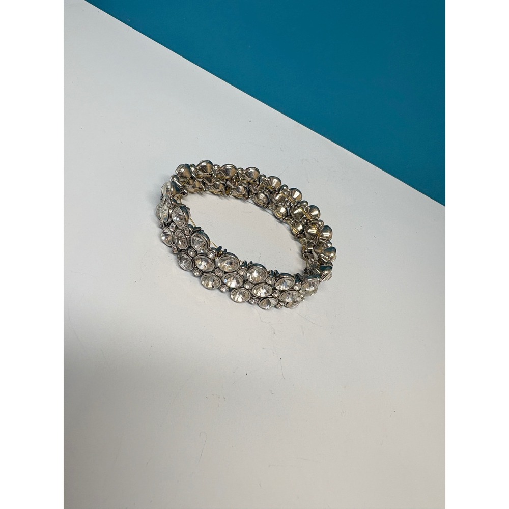 Vintage‎ Style Clear Crystal 3-Row Silver Tone Stretch Bracelet